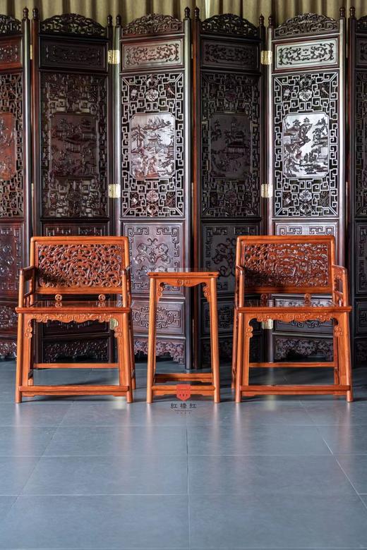 红桥红  家具严选  缅甸花梨（大果紫檀）【螭龙纹 玫瑰椅 三件套】 商品图0