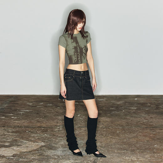 NUTH“帧古早”｜黑色牛仔短裙破坏设计感半身裙 商品图4