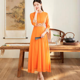 中国风唐装刺绣女禅意复古改良版旗袍连衣裙FL-6959