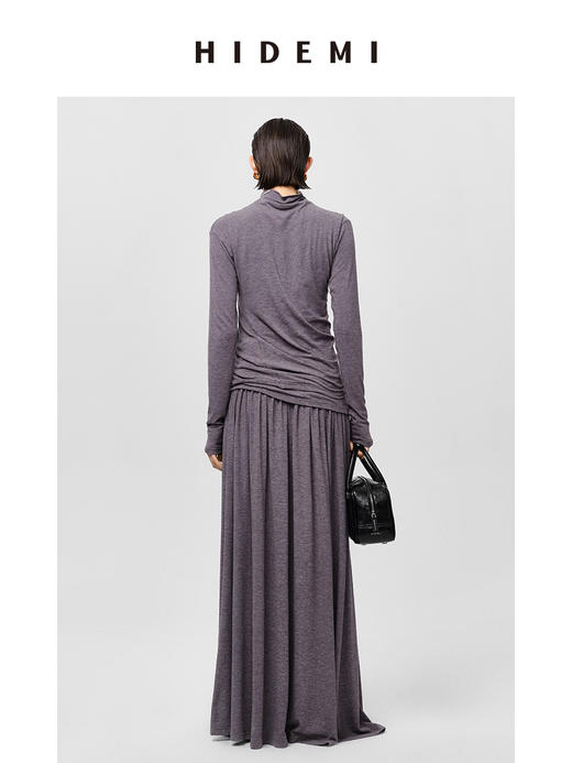 HIDEMI 【董生活同款】云朵系列亲肤柔软薄针织软糯三件套 背心/长袖上衣/百褶半身裙 灰色/巧克力色 商品图5