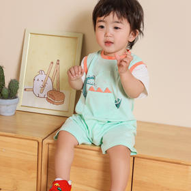 棉果果夏季新品男童男宝假两件套头连体衣M212727223305