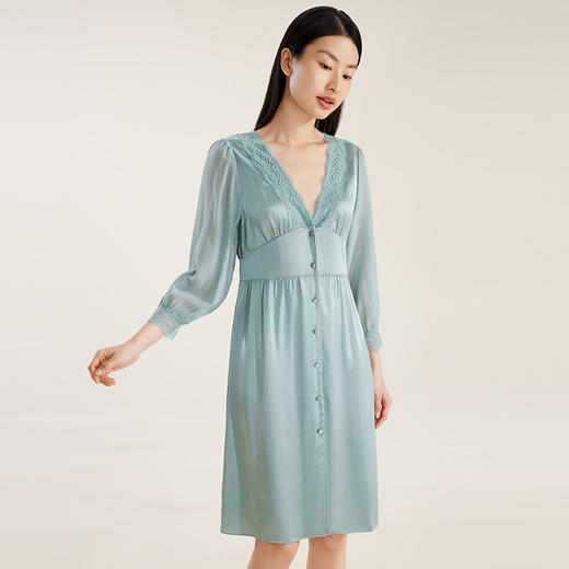 金三塔真丝V领睡裙100%桑蚕丝时尚性感家居服睡衣女  YSFBA308 商品图2