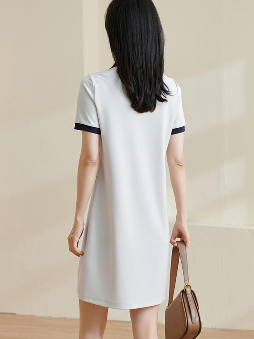 米思阳2024夏季新款休闲减龄短袖直筒裙时尚撞色Polo领连衣裙0970 商品图3
