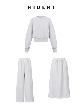 HIDEMI 刺绣logo系列水洗高密棉质短款卫衣三件套 卫衣/长裤/半裙