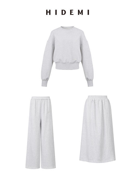 HIDEMI 刺绣logo系列水洗高密棉质短款卫衣三件套 卫衣/长裤/半裙 商品图0