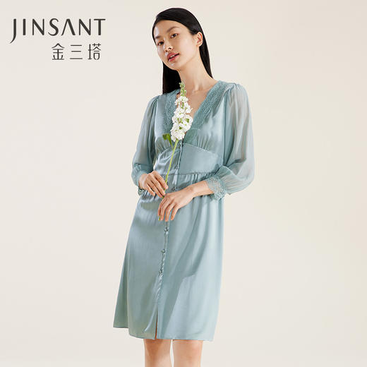 金三塔真丝V领睡裙100%桑蚕丝时尚性感家居服睡衣女  YSFBA308 商品图0