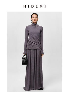 HIDEMI 【董生活同款】云朵系列亲肤柔软薄针织软糯三件套 背心/长袖上衣/百褶半身裙 灰色/巧克力色