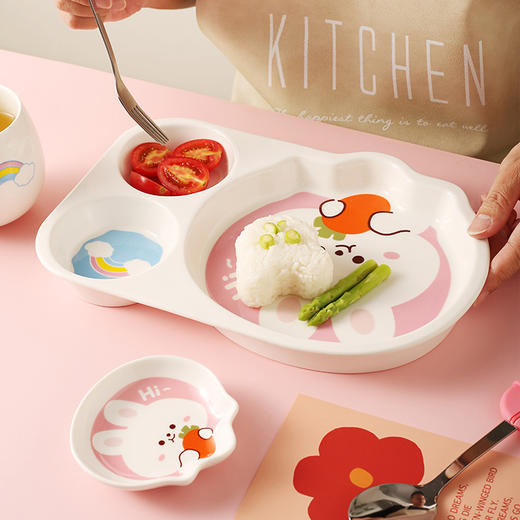 【好物推荐】可爱兔子儿童餐盘一人份杯碗创意分格盘早餐盘 商品图2