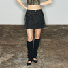 NUTH“帧古早”｜黑色牛仔短裙破坏设计感半身裙 商品缩略图0
