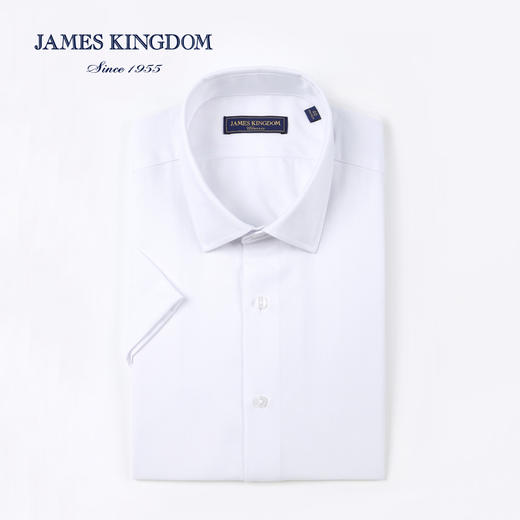 【 1件99/2件180/3件258】占姆士短袖易打理衬衫纤维混纺男士商务修身纯色夏季职业白色衬衣 商品图3