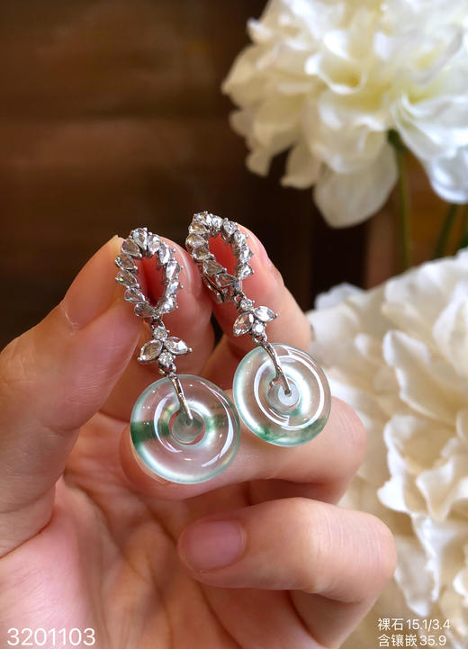 玻璃飘翠平安扣耳坠 52999【3201103】 商品图0