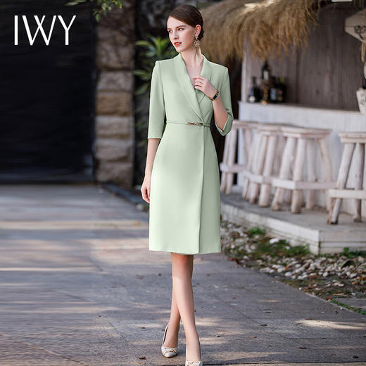 IWY/新款薄荷绿设计感连衣裙气质主持人上镜装韩版职业工作服Q771-G 商品图3