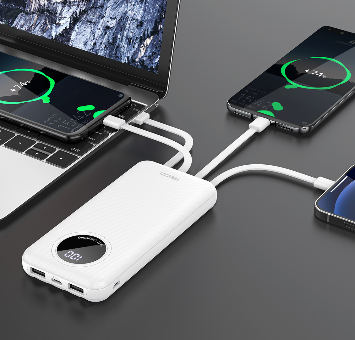 Recci锐思 充电宝超大容量10000毫安数显+自带四线RP01