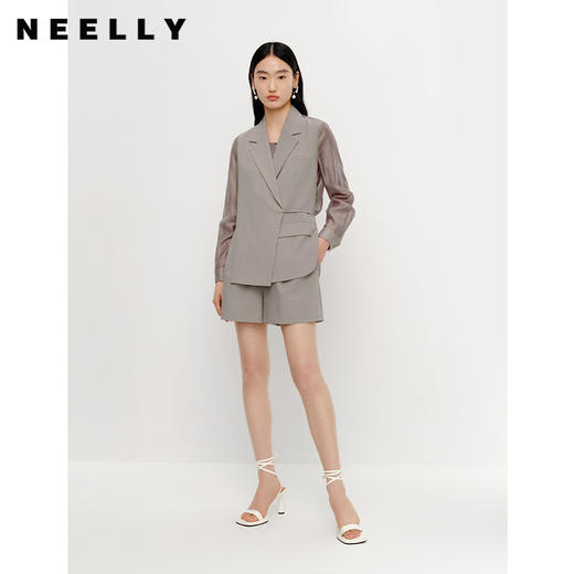 NEELLY纳俪新款时尚套装微透视衬衫拼接西装外套女百搭阔腿短裤潮N23041Z01017 商品图1