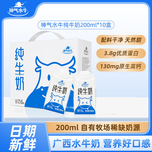 严选 | 皇氏神气水牛纯牛奶 200g*10盒/箱 水牛奶≠水+牛奶 奶中珍品 营养丰富 商品图0