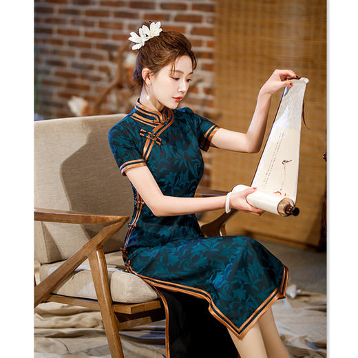 复古民族风仿醋酸，提花长款旗袍GX-373055 商品图3