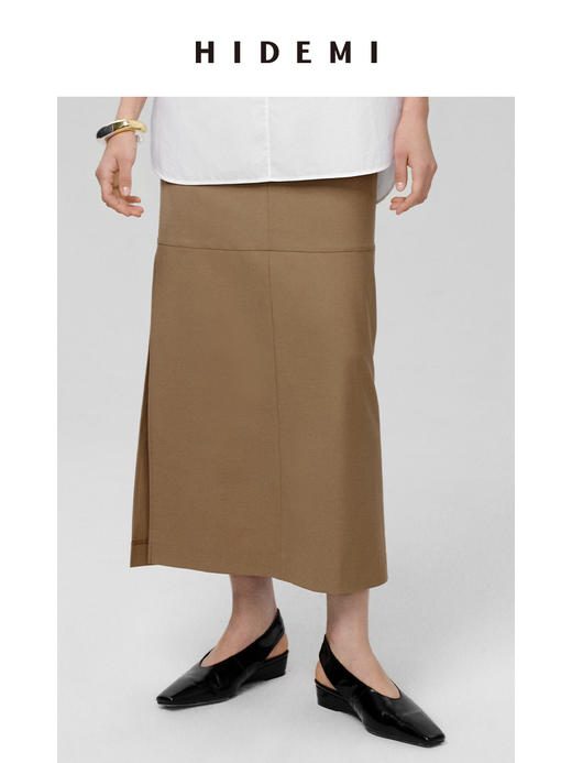 HIDEMI 工装感极简显瘦开衩半身裙 卡其色/碳灰色 商品图5