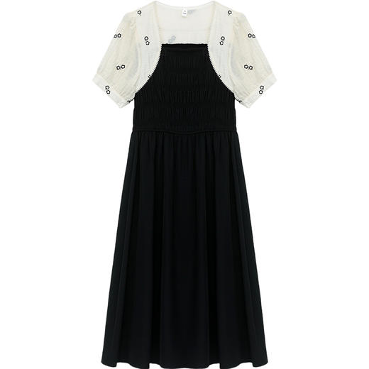 QYM 23A1629-L简约时尚方领气质拼接大摆A字裙 商品图4