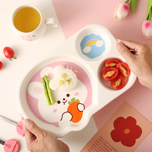 【好物推荐】可爱兔子儿童餐盘一人份杯碗创意分格盘早餐盘 商品图3
