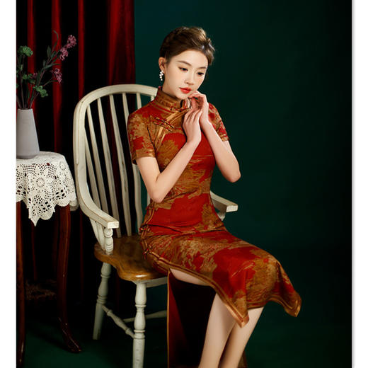 仿香云纱新款复古民族风宴会旗袍GX-373029 商品图2