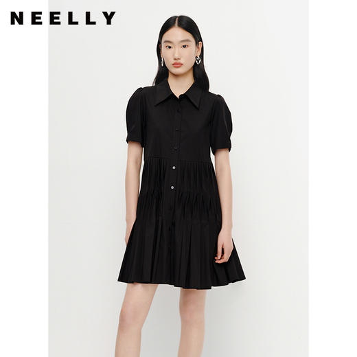 NEELLY纳俪商场同款夏季短袖连衣裙女中长款泡泡袖娃娃裙小个子N23041Y01022 商品图0