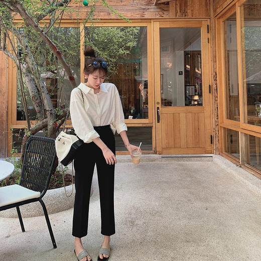 金蘑菇菇【9分后开叉西裤】XS断码 黑色高腰显瘦休闲直筒烟管裤女夏 商品图3