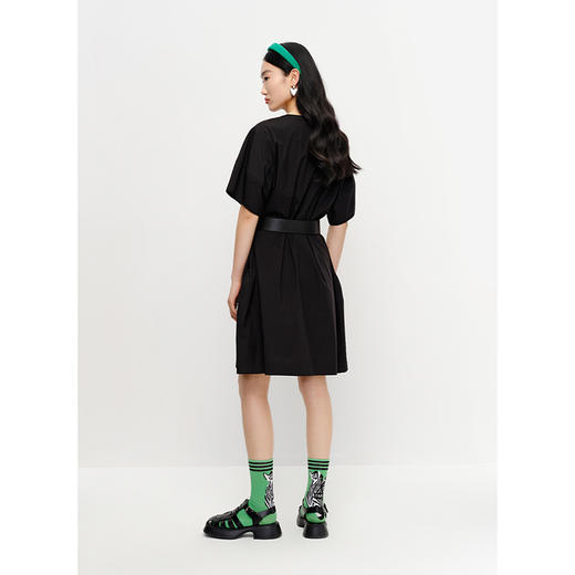 NEELLY纳俪气质V领连衣裙女系带收腰A字裙中长款薄款套头裙子时尚N23041Y01021 商品图4