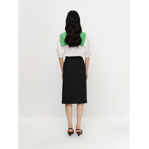 NEELLY纳俪夏季新款高腰半身裙女中长款包臀裙百搭显瘦前开叉裙子N23041E01028 商品图4