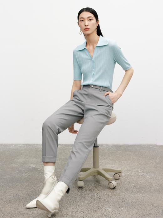 MM麦檬商场同款2023春装冰丝浅灰色时尚高腰直筒休闲裤女5E2250591 商品图0