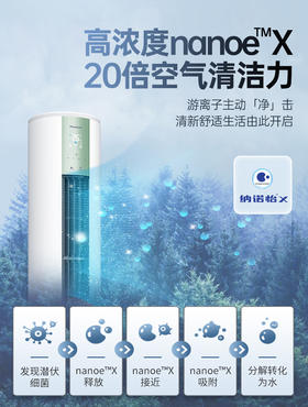 松下空调3匹新一级能效变频冷暖圆柱柜机 20倍纳诺怡净化空气 自清洁客厅立式空调 JM72F310G白绿色/JM72F310N香槟金