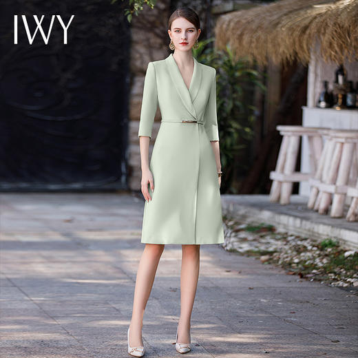 IWY/新款薄荷绿设计感连衣裙气质主持人上镜装韩版职业工作服Q771-G 商品图0