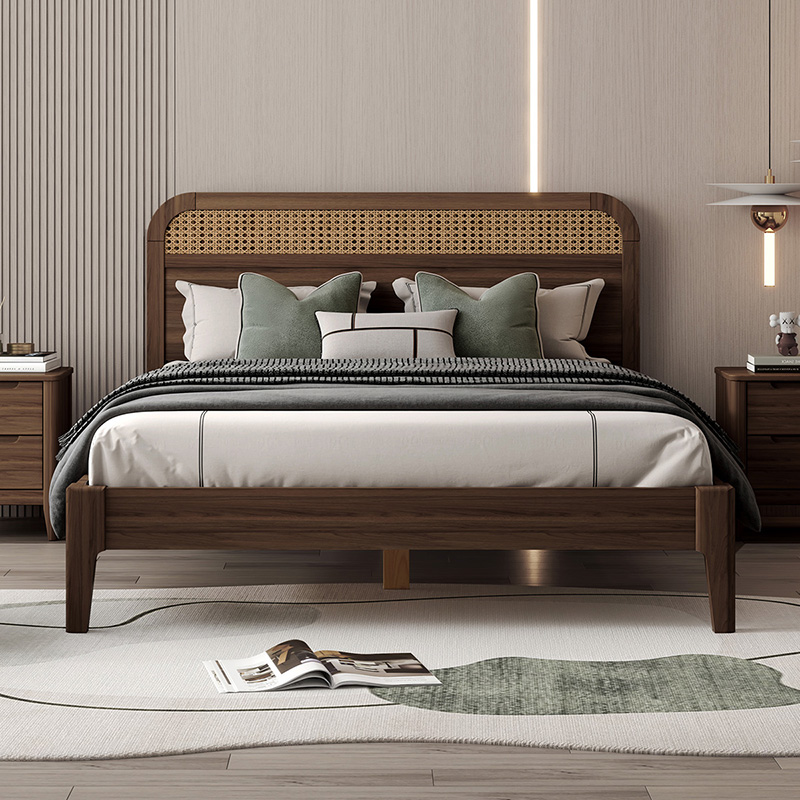 喜梦宝北欧卧室家具主卧室1.5米1.8双人床复古仿藤编床 流年