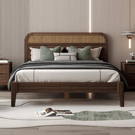 喜梦宝北欧卧室家具主卧室1.5米1.8双人床复古仿藤编床 流年