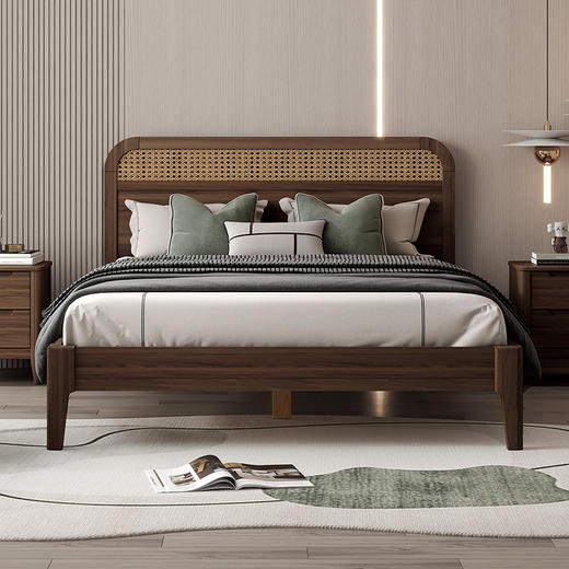 喜梦宝北欧卧室家具主卧室1.5米1.8双人床复古仿藤编床 流年 商品图0