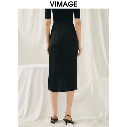 VIMAGE纬漫纪夏季新品高腰纯色显瘦设计小众褶皱半裙V1906528 商品图4
