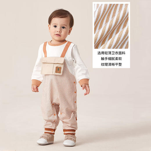 英氏婴儿哈衣男宝纯棉假两件背带连体衣爬服23春夏款YRHAJ1P191A 商品图2