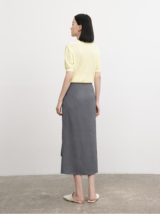 MM麦檬商场同款春装女2023年新款天丝黄色圆领法式T恤女5E3130861 商品图2