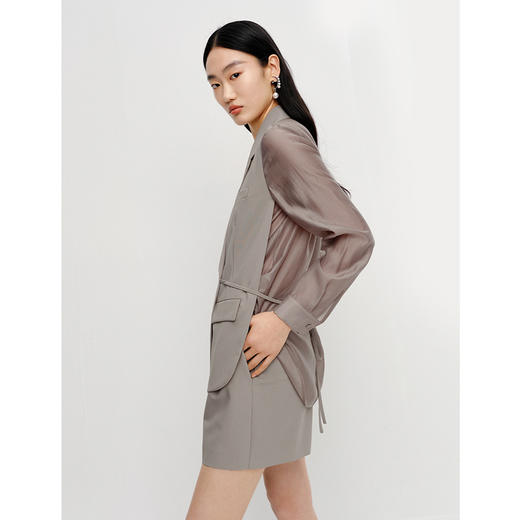 NEELLY纳俪新款时尚套装微透视衬衫拼接西装外套女百搭阔腿短裤潮N23041Z01017 商品图4