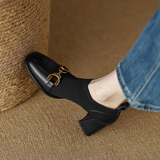 RZ 2-5-29深口单鞋法式方头粗跟高跟鞋 商品图1