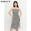 NEELLY纳俪连衣裙女中长款吊带A字裙褶皱收腰显瘦下开叉裙子时尚N23041Y01020 商品缩略图2
