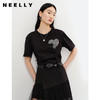 NEELLY纳俪夏季新款黑色圆领T恤女时尚套装不规则纱裙百搭显瘦N23041Z01014 商品缩略图0