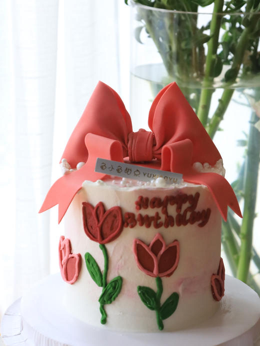 手绘郁金香翻糖蝴蝶结（4寸适合1-3人） 商品图0