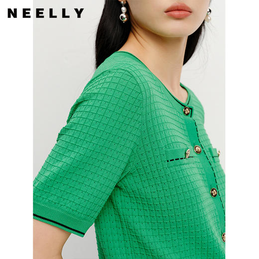 NEELLY纳俪夏季新款短袖圆领单排扣针织开衫女宽松简约气质上衣N23041A01003 商品图3