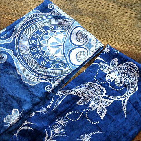 贵州蜡染纯天然桑蚕丝蜡染围巾