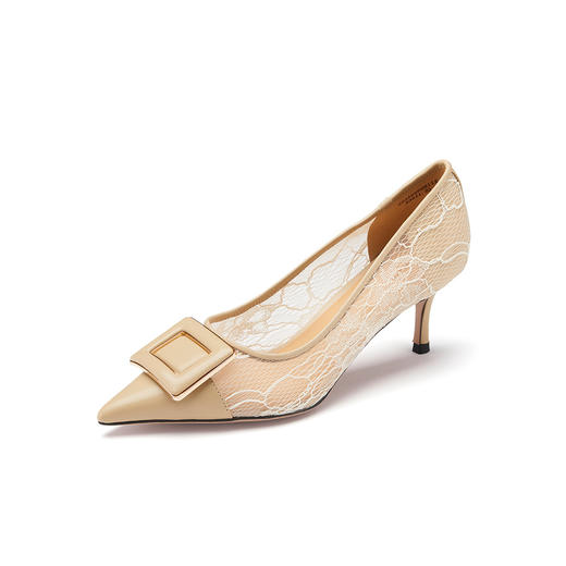 【23年夏季新款】蕾丝性感网面浅口单鞋尖头细高跟鞋透气单鞋女56081 商品图0