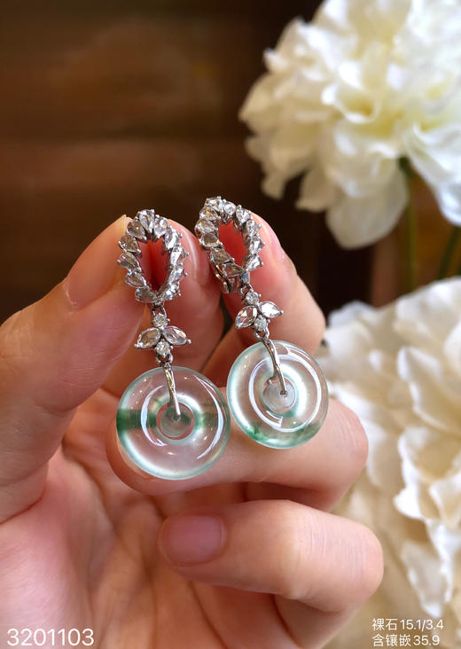 玻璃飘翠平安扣耳坠 52999【3201103】 商品图6