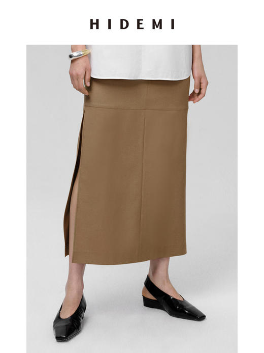 HIDEMI 工装感极简显瘦开衩半身裙 卡其色/碳灰色 商品图6