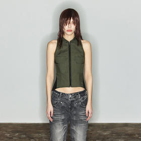 NUTH“雅痞视角”｜绿色工装马甲背心外穿显瘦无袖短款上衣