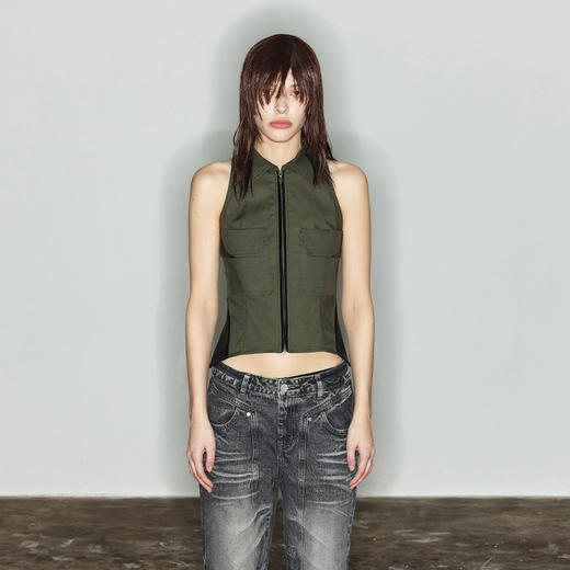 NUTH“雅痞视角”｜绿色工装马甲背心外穿显瘦无袖短款上衣 商品图0