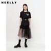 NEELLY纳俪夏季新款黑色圆领T恤女时尚套装不规则纱裙百搭显瘦N23041Z01014 商品缩略图1